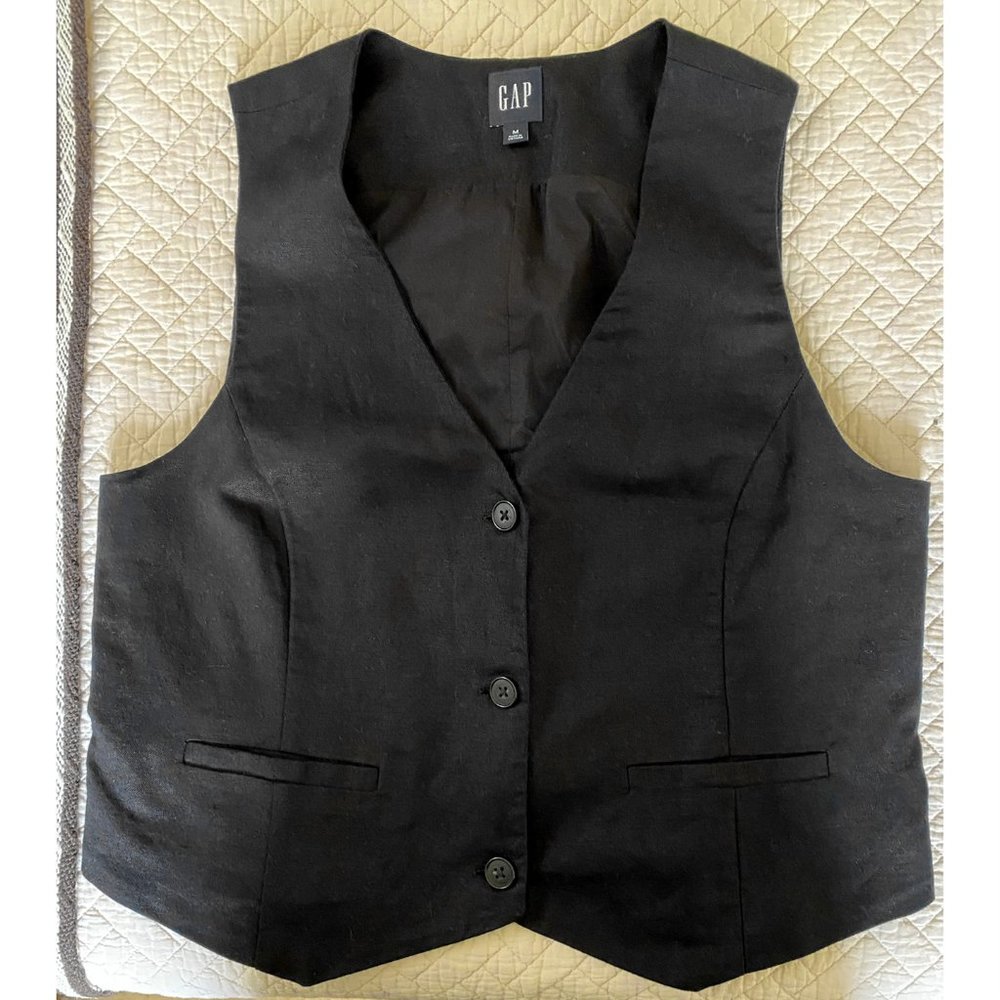 GAP Women's Black Linen-Cotton Vest, Size M